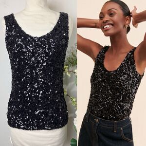 Sophie Rue Rael Sequin Tank Top | Anthropologie | Black | Medium